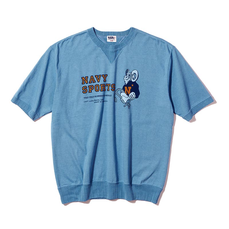 フェローズ 25S-PVGT2 U.S.NAVY Tシャツ W.デニム メンズ 半袖 プリント Tシャツ ミリタリー スウェット型 Vガゼット 先染め加工