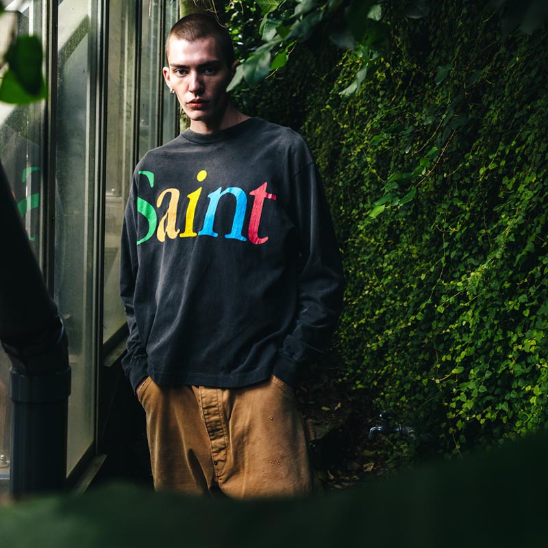 セントマイケル SM-HR8-0000-032 LS TEE / SAINT / BLACK メンズ 長袖 プリント Tシャツ ロンT カットソー レインボーロゴ