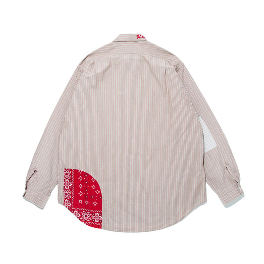 バウワウ BW241-BRSS BANDANNA REPAIR STRIPE SHIRTS BROWN STRIPE バンダナ ストライプ ボタンダウンシャツ ブラウン メンズ