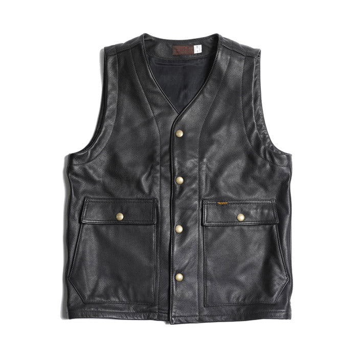トロフィークロージング TR-YL07 Rancher Steerhide Vest Steer Oil オイルステアレザー ベスト ブラック メンズ
