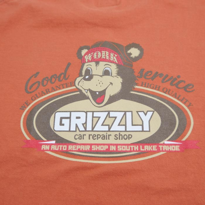 フェローズ 24S-PT11 GRIZZLY car repair shop メンズ プリント Tシャツ M.オレンジ 半袖 バックプリント 車整備会社 スタッフTee