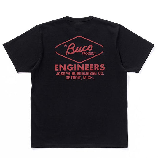 ブコ BC24003 BUCO TEE / ENGINEERS ブラック 030 メンズ 半袖 プリント Tシャツ バインダーネック バックプリント