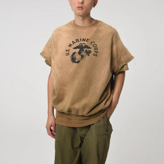 バウワウ BW241-UMSSS USMC SS SWEAT SHIRTS コヨーテ サンバーン メンズ 半袖 プリント スウェット ミリタリー 日焼け加工