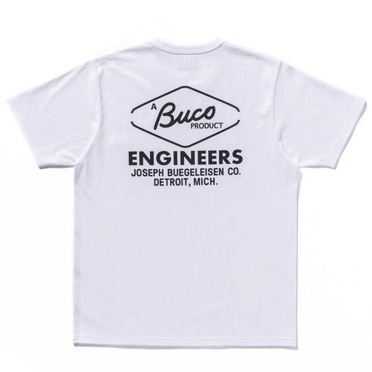 ブコ BC24003 BUCO TEE / ENGINEERS ホワイト 010 メンズ 半袖 プリント Tシャツ バインダーネック バックプリント
