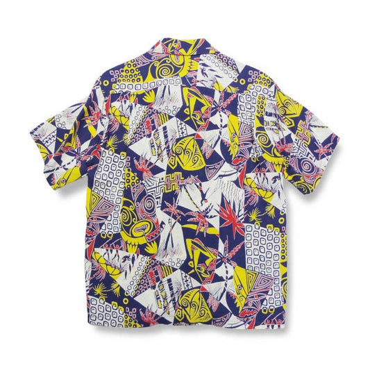サンサーフ "HAWAIIAN PICTOGRAPH" ネイビー 半袖 レーヨン アロハシャツ