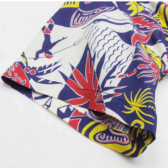 サンサーフ "HAWAIIAN PICTOGRAPH" ネイビー 半袖 レーヨン アロハシャツ