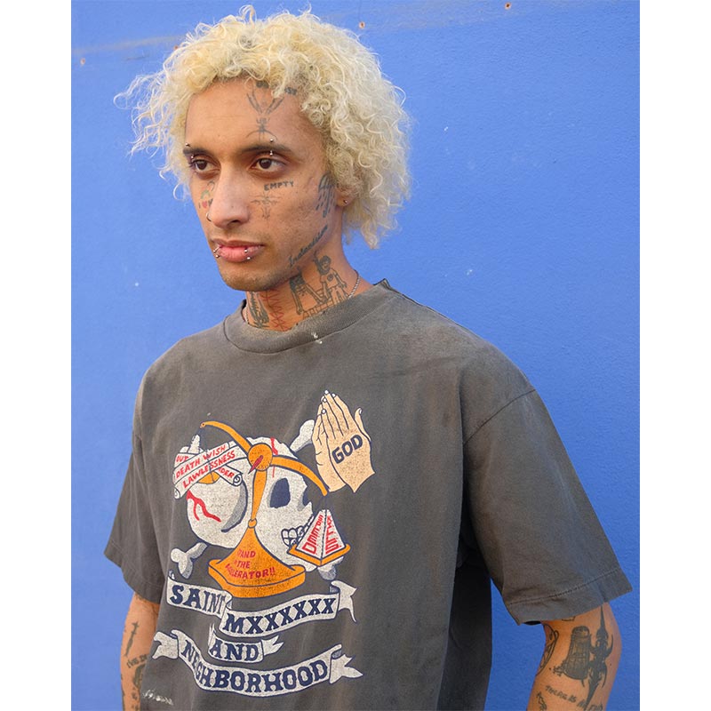 セントマイケル SM-HR8-0000-C68 STHD. SS TEE PRAY BLACK メンズ 半袖 プリント Tシャツ NEIGHBORHOOD コラボ