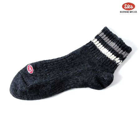 ライン入りスニーカーソックス ブラック×白灰ライン