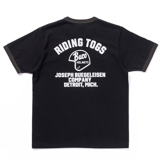 ブコ BC24004 BUCO TEE / RIDING TOGS ブラック チャコール メンズ 半袖 バイカー プリント リンガー Tシャツ バックプリント