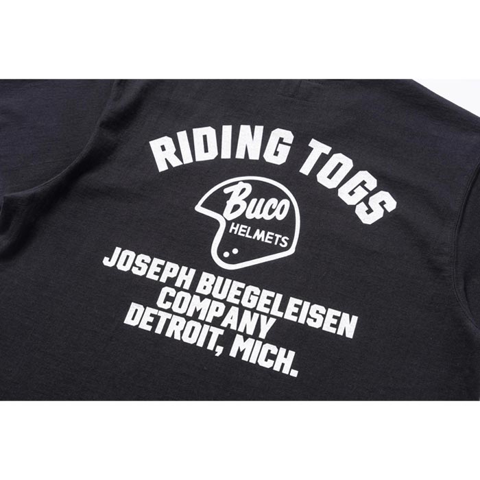 ブコ BC24004 BUCO TEE / RIDING TOGS ブラック チャコール メンズ 半袖 バイカー プリント リンガー Tシャツ バックプリント