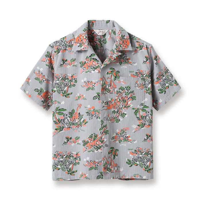 スターオブハリウッド DOBBY COTTON OPEN SHIRT “AFRICAN ANIMALS” 115 グレー