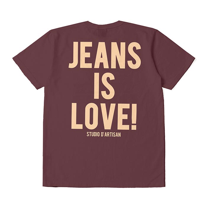 ステュディオ・ダ・ルチザン 8106A USAコットンプリントTシャツ ジーンズイズラブ バーガンディ 半袖 バックプリント