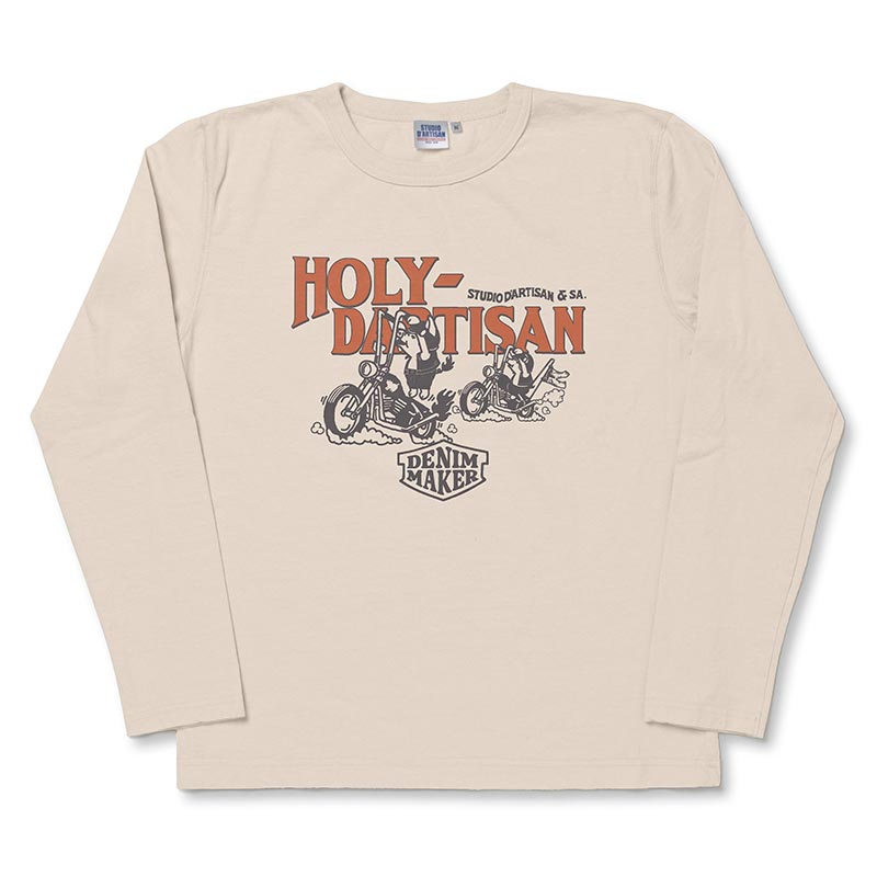 ステュディオ・ダ・ルチザン 8150A プリント長袖Tシャツ ベージュ メンズ ロンT