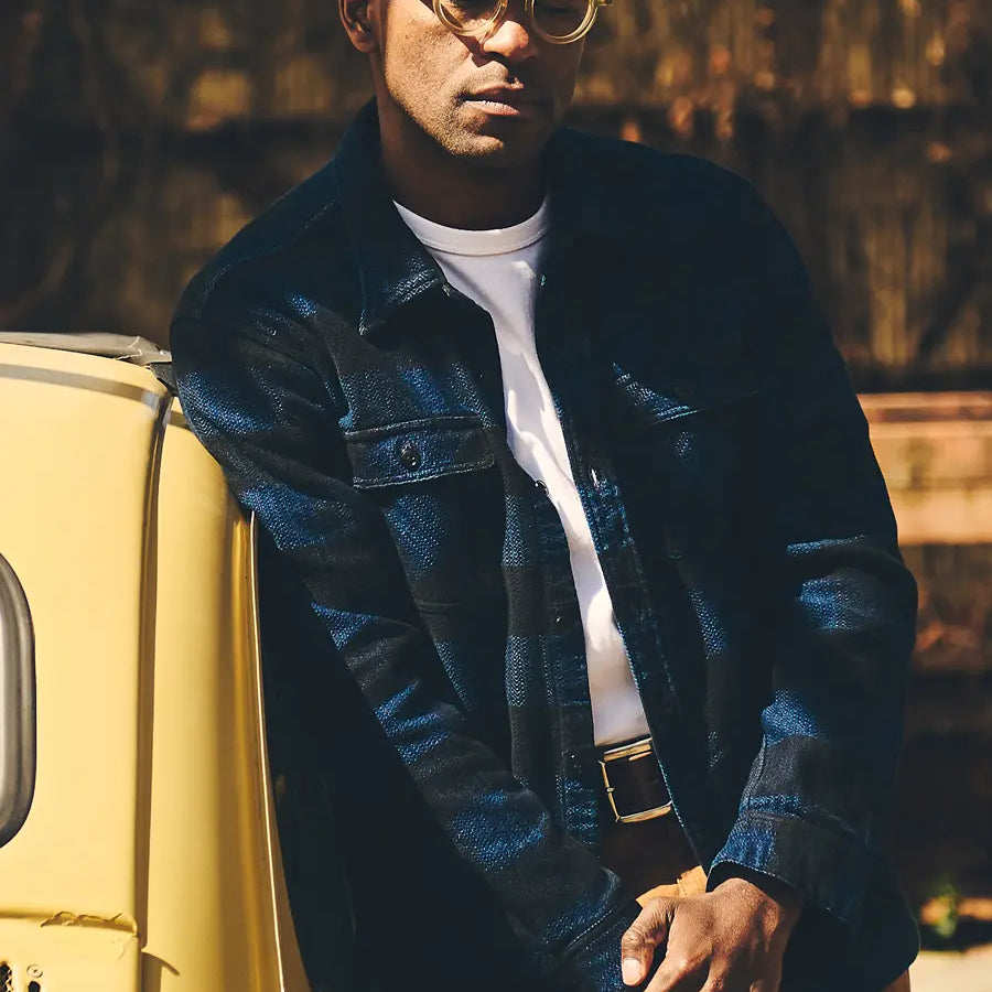 インディゴ染め ブロックチェック ネルシャツ FN-SNR-101LSP