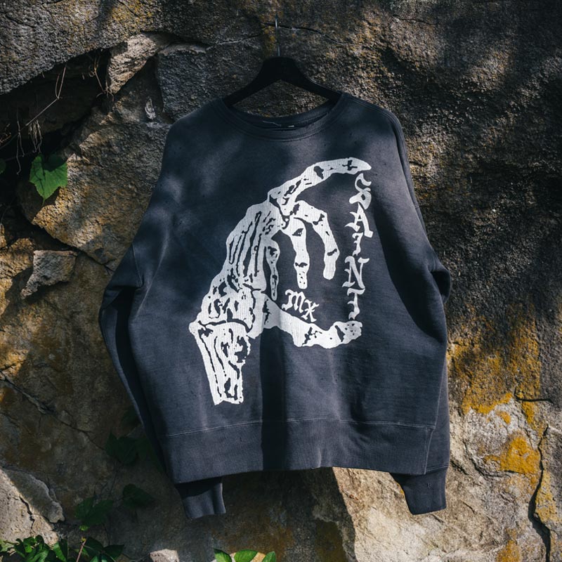 セントマイケル SM-YS1-0000-031 CREW SWT / BONE SAINT / BLACK メンズ プリント スウェット プルオーバー