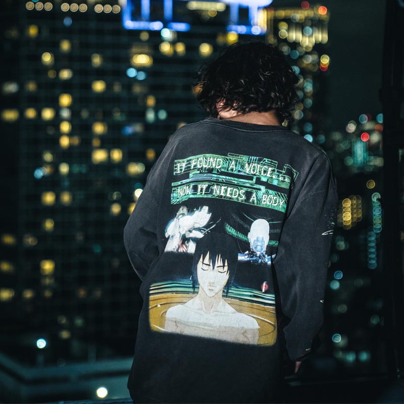 セントマイケル SM-YS1-0000-C33 GS_LS TEE / GITS / BLACK メンズ GHOST IN THE SHELL/攻殻機動隊 コラボ プリント ロンT