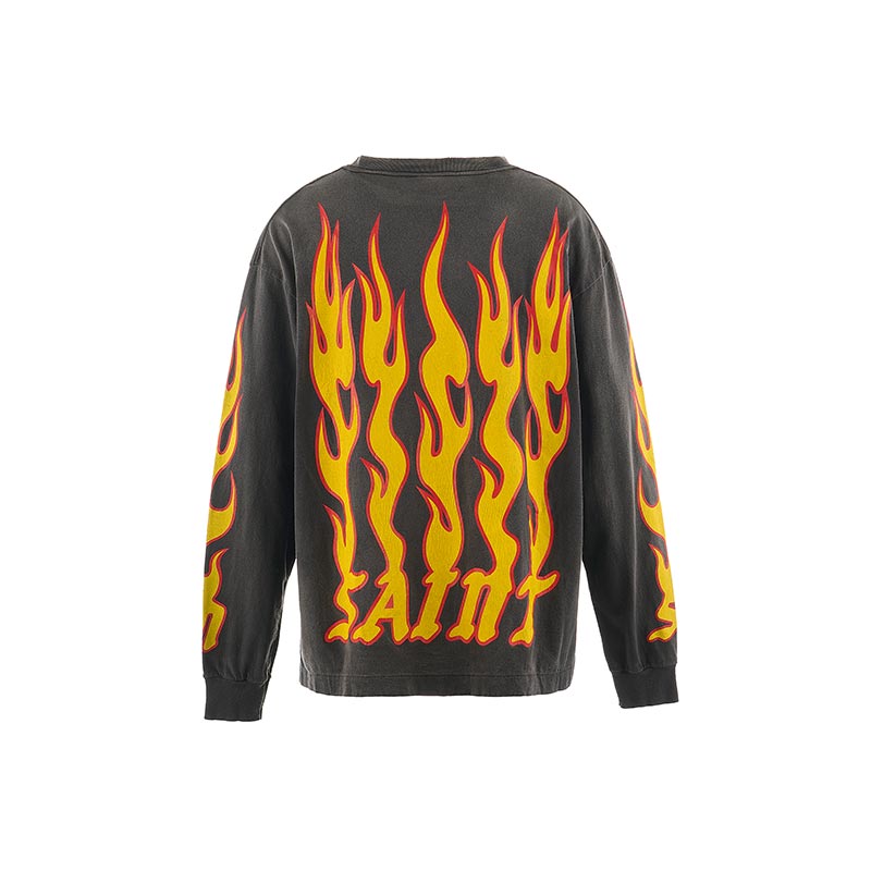 セントマイケル SM-YS1-0000-012 LS TEE / SOUL ON FIRE / BLK メンズ プリント Tシャツ 長袖 ロンT バックプリント