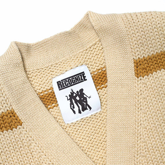 バウワウ BW221-RFJFC RECOGNIZE LETTERED CARDIGAN:BEIGE STAIN