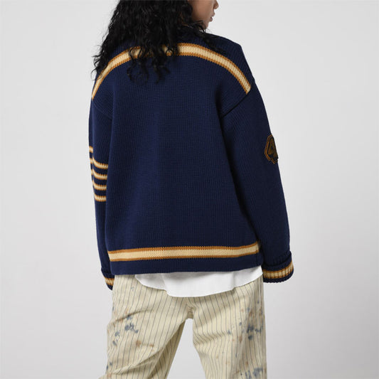 バウワウ BW221-RFJFC RECOGNIZE LETTERED CARDIGAN:BLUE STAIN