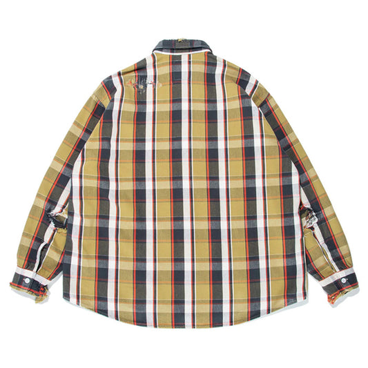 BOWWOW BW2302-RAFS REAPAIR AGEING FLANNEL SHIRTS BEIGE DAMAGE ヴィンテージネルシャツ ベージュ メンズ