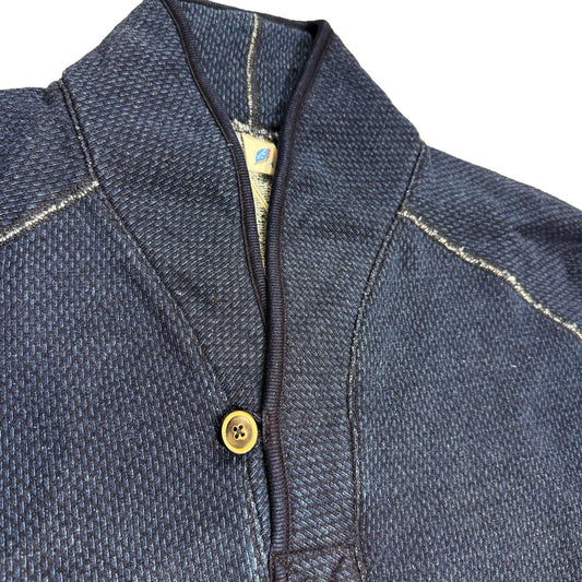 Yarn Dyed Indigo Shawl Collar Sweatshirt:Sashiko