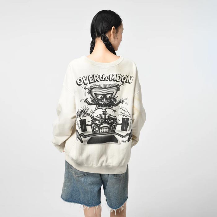 バウワウ  BW242-SASS SKETCH APOLLO SWEATSHIRTS WHITEG AGING メンズ プルオーバー スウェット SKETCH×BOWWOW コラボ