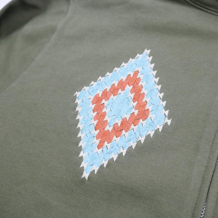 フェローズ 24S-PNEP1 ネイティブ柄 刺繍 ジップアップ フーディー メンズ ジップパーカー オリーブ パーカー 刺繍 裏毛スウェット オールシーズン
