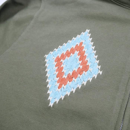 フェローズ 24S-PNEP1 ネイティブ柄 刺繍 ジップアップ フーディー メンズ ジップパーカー オリーブ パーカー 刺繍 裏毛スウェット オールシーズン