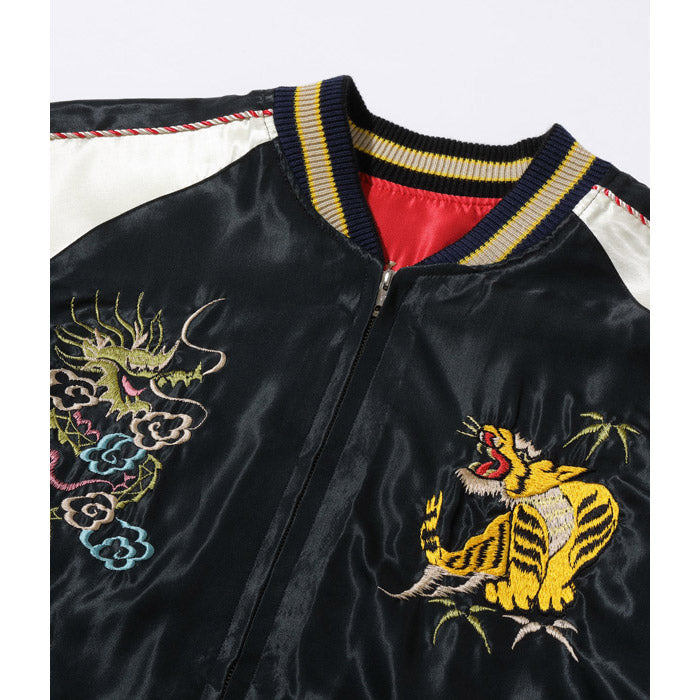 テーラー東洋 Lot No. TT15273-119 / Late 1940s - Early 1950s Style Acetate Souvenir Jacket “DRAGON HEAD” × “JAPAN MAP” BLACK