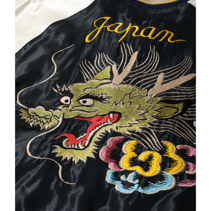 テーラー東洋 Lot No. TT15273-119 / Late 1940s - Early 1950s Style Acetate Souvenir Jacket “DRAGON HEAD” × “JAPAN MAP” BLACK