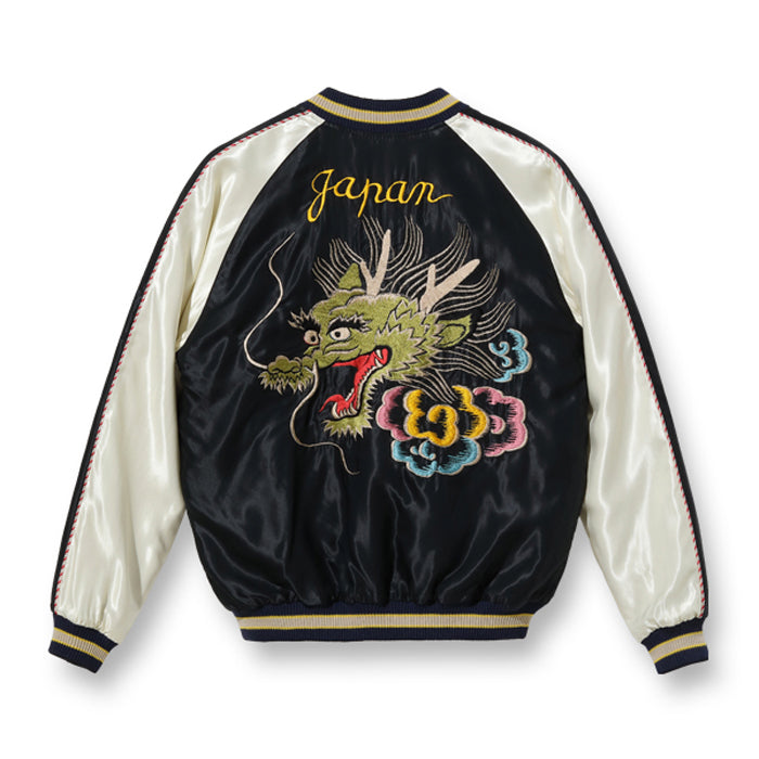 テーラー東洋 Lot No. TT15273-119 / Late 1940s - Early 1950s Style Acetate Souvenir Jacket “DRAGON HEAD” × “JAPAN MAP” BLACK