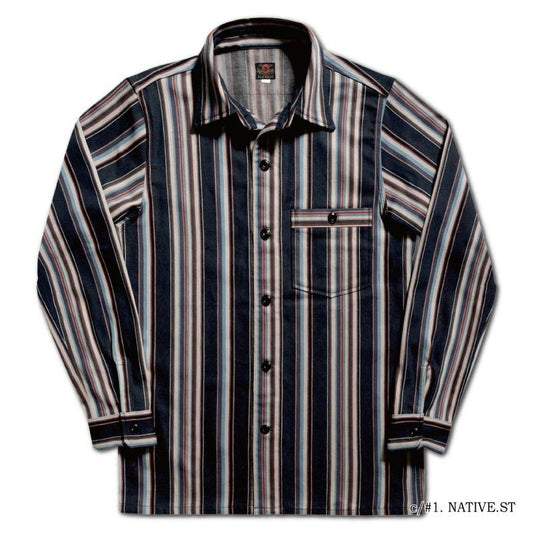 25SS デラックスウエア HV-56 NATIVE STRIPE ネイビーストライプ メンズ 長袖 ネルシャツ 10.5oz