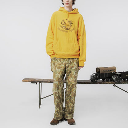 バウワウ BW251-UBH USMC BULLDOG HOODIE イエロー ダメージ メンズ プルオーバー パーカー フーディ