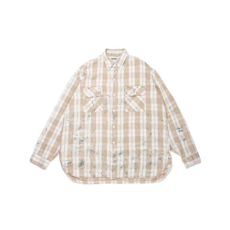 バウワウ BW251-PPFS PAINTED PAINTER FLANNEL SHIRT ベージュチェック ペイント メンズ 長袖 ネルシャツ