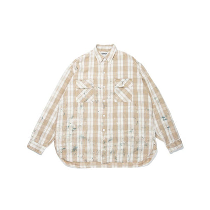 バウワウ BW251-PPFS PAINTED PAINTER FLANNEL SHIRT ベージュチェック ペイント メンズ 長袖 ネルシャツ