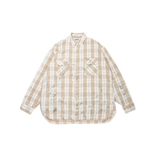 バウワウ BW251-PPFS PAINTED PAINTER FLANNEL SHIRT ベージュチェック ペイント メンズ 長袖 ネルシャツ