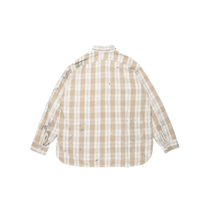 バウワウ BW251-PPFS PAINTED PAINTER FLANNEL SHIRT ベージュチェック ペイント メンズ 長袖 ネルシャツ