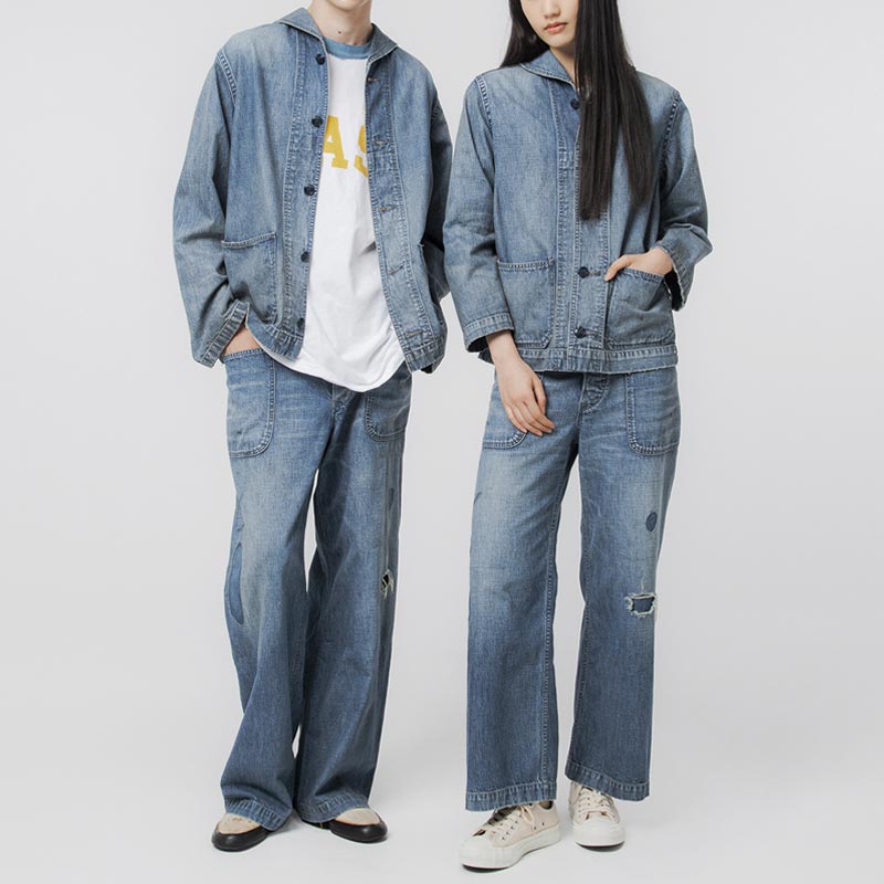 バウワウ BW251-U4DTS USN M44 DUNGAREE TROUSERS, SIDE SEAMLESS インディゴ エイジング メンズ USN M44トラウザーズ デニム