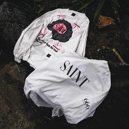 セントマイケル SM-HR8-0000-035 LS TEE / SAINT / WHITE メンズ 長袖 プリント Tシャツ ロンT カットソー