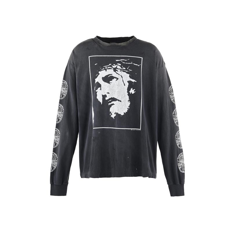 セントマイケル SM-HR8-0000-033 LS TEE / LOVE SAINT / BLACK メンズ 長袖 プリント Tシャツ ロンT カットソー バックプリント
