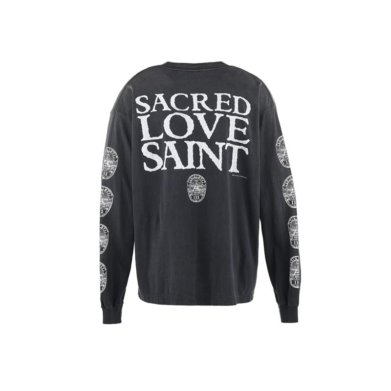 セントマイケル SM-HR8-0000-033 LS TEE / LOVE SAINT / BLACK メンズ 長袖 プリント Tシャツ ロンT カットソー バックプリント
