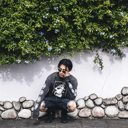 セントマイケル SM-HR8-0000-033 LS TEE / LOVE SAINT / BLACK メンズ 長袖 プリント Tシャツ ロンT カットソー バックプリント