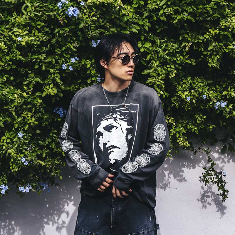 セントマイケル SM-HR8-0000-033 LS TEE / LOVE SAINT / BLACK メンズ 長袖 プリント Tシャツ ロンT カットソー バックプリント