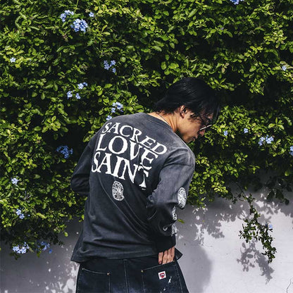 セントマイケル SM-HR8-0000-033 LS TEE / LOVE SAINT / BLACK メンズ 長袖 プリント Tシャツ ロンT カットソー バックプリント