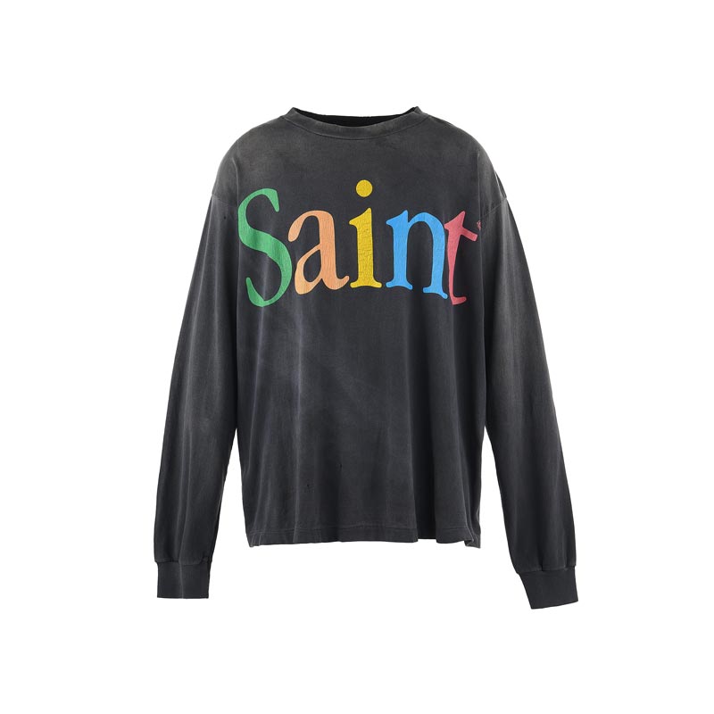 セントマイケル SM-HR8-0000-032 LS TEE / SAINT / BLACK メンズ 長袖 プリント Tシャツ ロンT カットソー レインボーロゴ