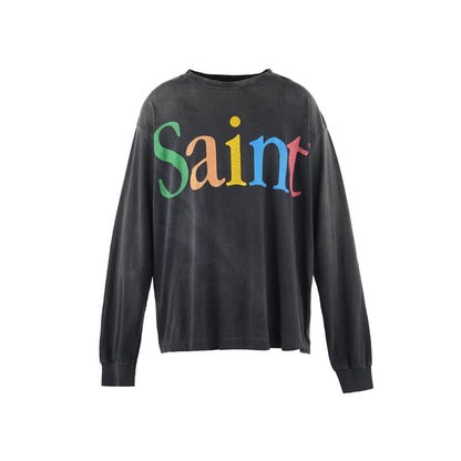 セントマイケル SM-HR8-0000-032 LS TEE / SAINT / BLACK メンズ 長袖 プリント Tシャツ ロンT カットソー レインボーロゴ