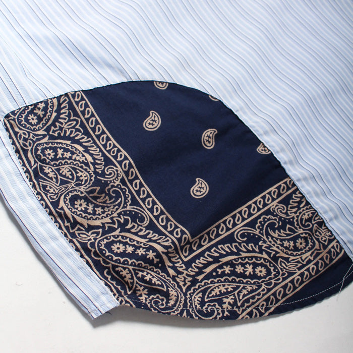 バウワウ BW241-BRSS BANDANNA REPAIR STRIPE SHIRTS BLUE STRIPE バンダナ ストライプ ボタンダウンシャツ ブルー メンズ