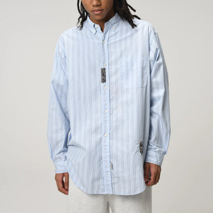 バウワウ BW241-BRSS BANDANNA REPAIR STRIPE SHIRTS BLUE STRIPE バンダナ ストライプ ボタンダウンシャツ ブルー メンズ