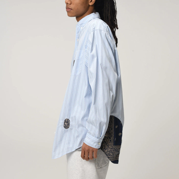 バウワウ BW241-BRSS BANDANNA REPAIR STRIPE SHIRTS BLUE STRIPE バンダナ ストライプ ボタンダウンシャツ ブルー メンズ
