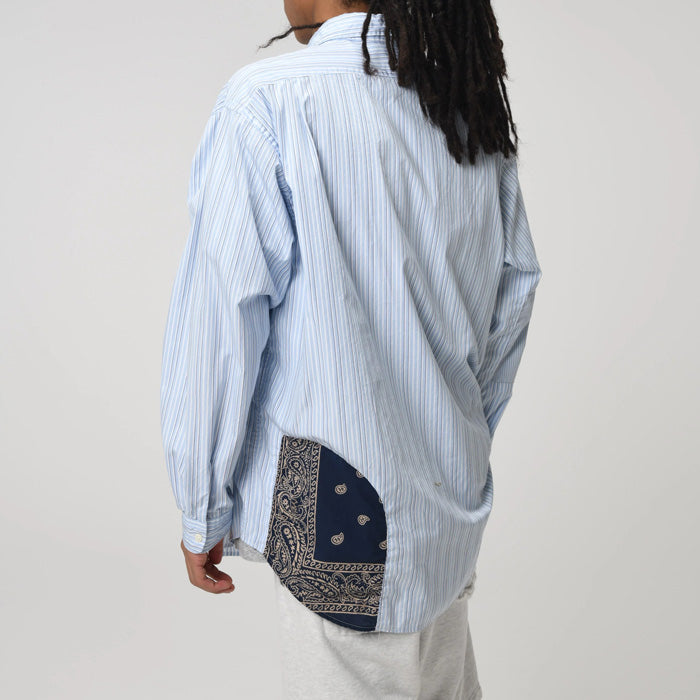 バウワウ BW241-BRSS BANDANNA REPAIR STRIPE SHIRTS BLUE STRIPE バンダナ ストライプ ボタンダウンシャツ ブルー メンズ